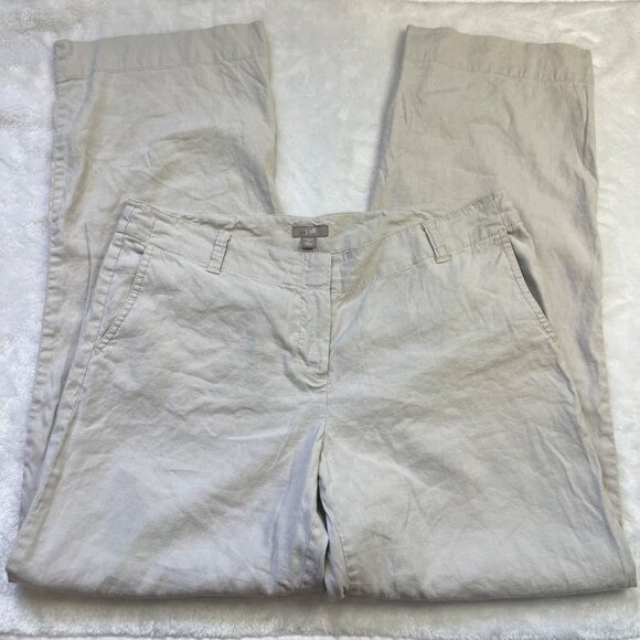 J. Jill Wide Leg Pants Women's Size 12 Stretch Khaki Linen Rayon Blend FLAW - Picture 10 of 15